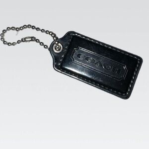 2" COACH NEW YORK RUST BLACK LEATHER BRASS KEYFOB BAG CHARM KEYCHAIN HANG TAG